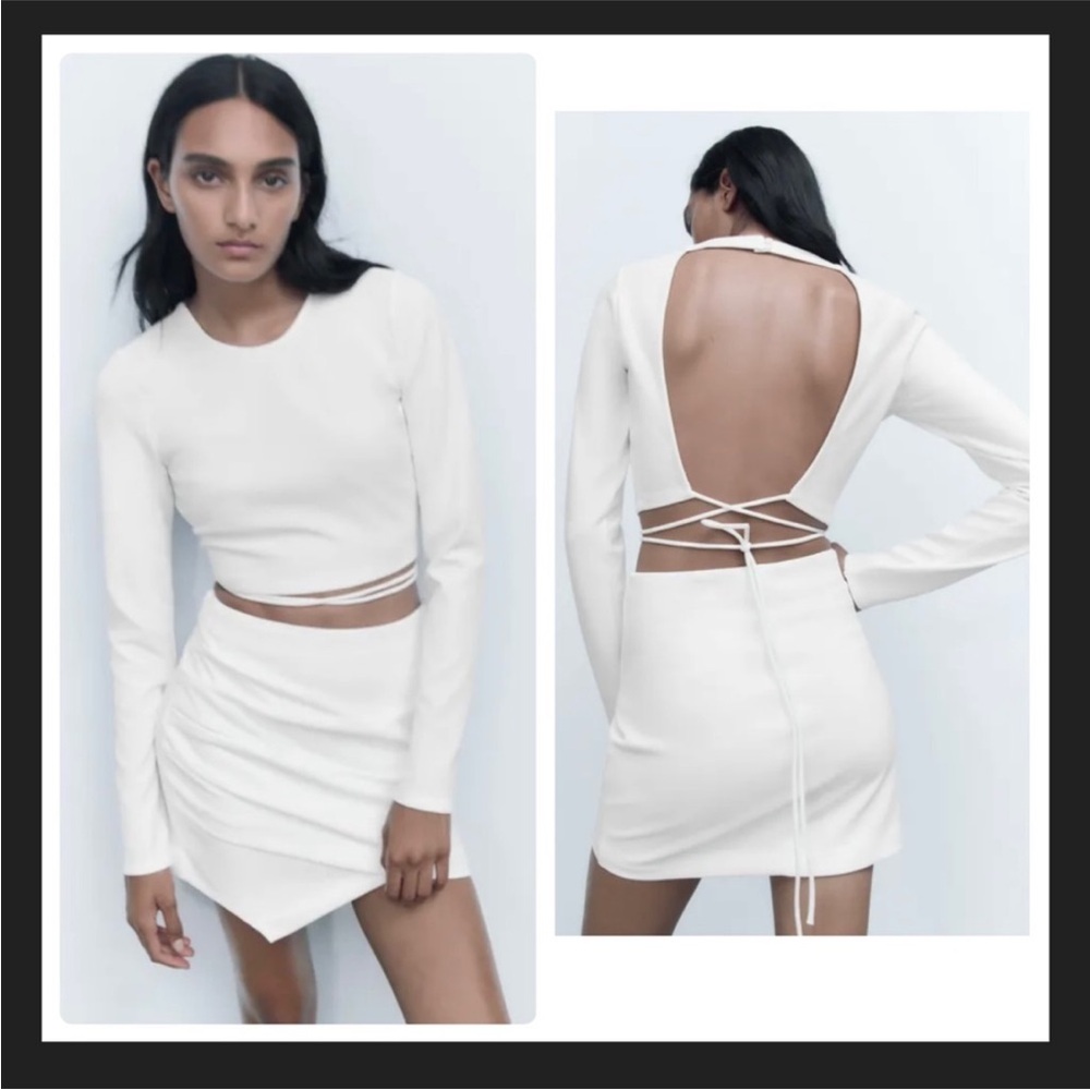NWT ZARA Elegant White 2 Piece Set Top Medium Skirt Small
